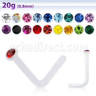 clear acrylic nose stud with a 1.5mm round crystal top