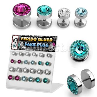 dacb122 display 24 plugs falsos acero cristal swarovski ferido centro cristal al por mayor