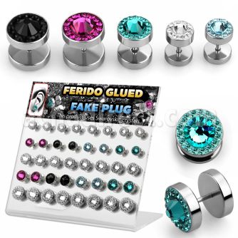 dacb123 display 40 plugs falsos acero cristal swarovski ferido centro cristal 8 10 12mm mayorista