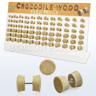 dacb181 display acrilico 72 plugs falsos madera cocodrilo barra acero quirurgico 8mm 10mm mayorista