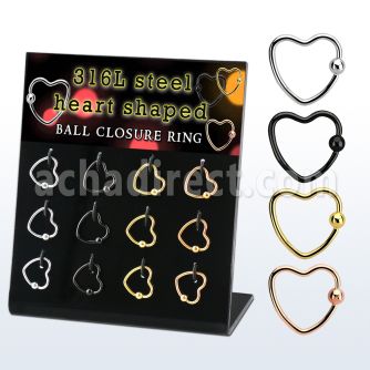 dacb231 display 12 aros bola presion acero 316l liso pvd corazon bolas cierre 3mm mayorista