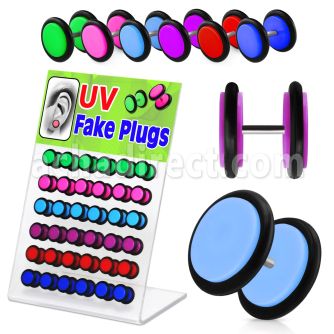 dacb40 display 36 plugs falsos acrilico uv anillos goma 8mm al por mayor