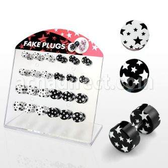 dacb76a display 24 plugs falsos acrilicos multi estrellas negras blancas 6mm 8mm venta