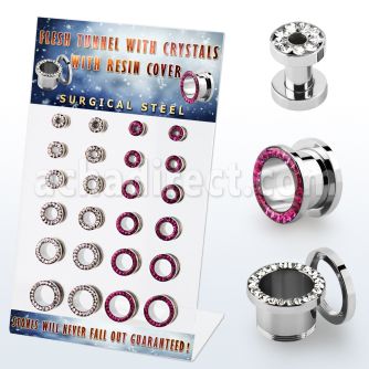 dapg101b display 24 dilataciones tunel tornillo acero quirurgico brillo espejo medios cristal claros fucsia 4mm 12mm venta