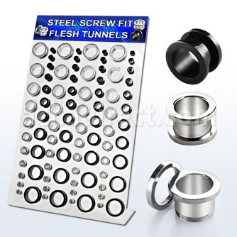 dapg52 display acrilico 88 dilataciones tunel tornillo acero quirurgico pvd negro brillo espejo 3mm 20mm venta