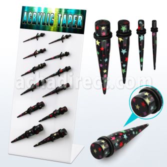 dapg78 display 12 expansores acrilico negro estrellas impresas anillo goma 3mm 10mm al por mayor
