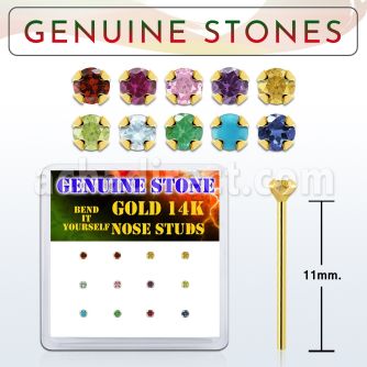 dgys8 caja 12 piercing nariz doblar tu mismo oro 14 kts 0 6mm gema redonda genuina 2mm venta