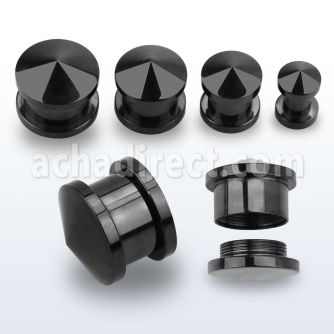 dhtp dilatacion plug acero quirurgico anodizado negro rosca interna hueco punta 3mm 16mm venta