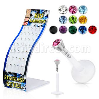 dlbijy display 40 labrets bio flexibles transparentes cabeza parte cristal 2 5mm 8mm venta