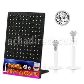 dlijyc display 120 labrets bio flexibles transparentes cabeza parte cristal 2 5mm presion 8mm distribuidor mayorista
