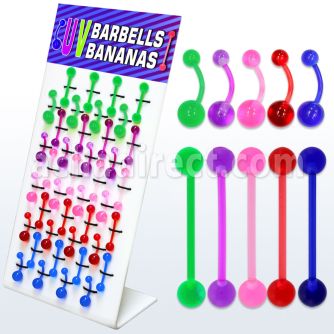 dmvbj display 40 piexas barbells lengua acrilico flexible surtidos bolas 5mm 16mm piercing ombligo bolas uv 5 8mm 10mm mayorista
