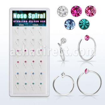 dnrm14 caja display 24 espirales nariz plata 925 0 6mm cristal 2mm 8mm 10mm al por mayor