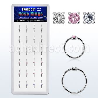 dnsm164 caja 24 aro continuo nariz plata 925 zirconia redonda 2mm 8mm 10mm al por mayor