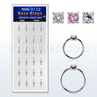 dnsm166 caja 24 aro continuo nariz plata 925 zirconia redonda 2 5mm 8mm 10mm distribuidor
