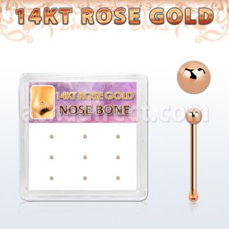 drnb5 display box with 9 pcs. of 14kt rose gold nose bones 22g 0.6mm with 1.5mm ball shaped tops mayorista