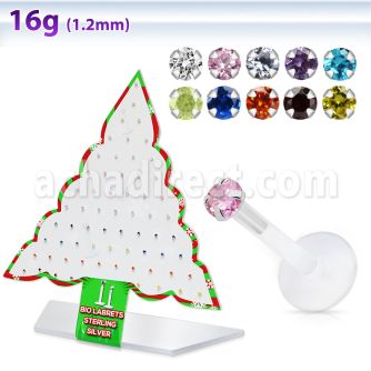 dxmas6 display acrilico arbol navidad 64 labret bio flexible transparente plata esterlina zirconita redonda 2mm al por mayor