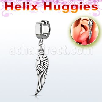 ehh653 pendiente huggie acero inoxidable brillo espejo colgante ala pajaro lisa plata distribuidor