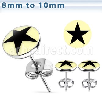 er199 par piercings oreja acero inoxidable logo estrella negra fondo blanco al por mayor
