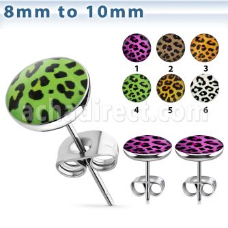 er242 par piercings oreja acero inoxidable logo piel leopardo al por mayor
