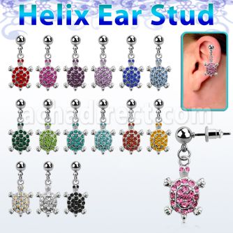 erbd574 piercing oreja helix acero quirurgico bola tortuga caparazon cristal ojos cristal vendido por pieza venta
