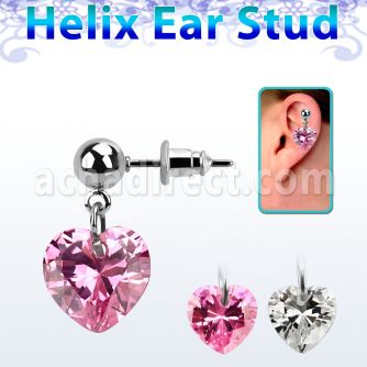 erbz529 piercing oreja acero quirurgico bola zirconia corazon 9mm se vende por pieza distribuidor