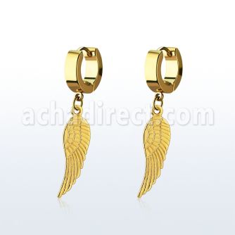 erg584 pendiente huggie oreja acero inoxidable pvd dorado colgante ala pajaro distribuidor mayorista