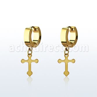 ergcro pendiente huggie oreja acero inoxidable pvd dorado colgante cruz distribuidor mayorista