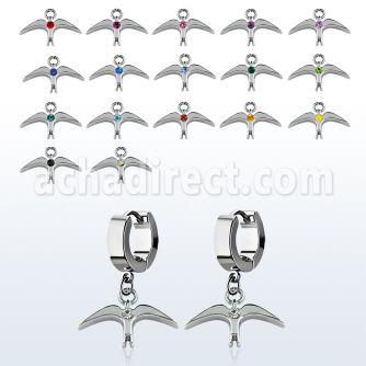 erh463 par pendientes huggie oreja acero inoxidable brillo espejo colgante liso pajaro cristal centro venta
