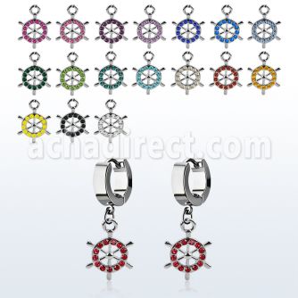 erh633 par pendientes huggie oreja acero inoxidable brillo espejo colgante cristal tachonado timon al por mayor