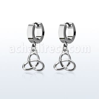erh736 par pendientes huggie oreja acero inoxidable brillo espejo colgante liso nudo trinidad celta mayorista