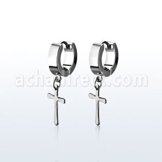 erhscrs par pendientes huggie oreja acero inoxidable brillo espejo colgante liso cruz acero al por mayor