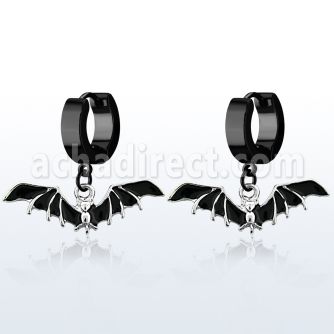 erk569 pendiente huggie oreja acero inoxidable pvd negro colgante murcielago negro distribuidor mayorista