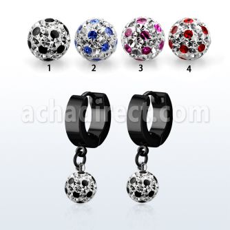 erkfra8 pendiente huggie oreja acero inoxidable pvd negro colgante bola 8mm multi cristal ferido puntos distribuidor mayorista