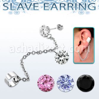 erzdld13 piercing oreja acero inoxidable zirconia redonda conectada falsa esclava helix clip zirconia redonda colgando al por mayor