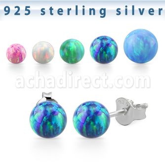 esopb par piercings oreja plata esterlina bolas opalo sintetico venta