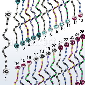 idatfr5c barbell industrial zig zag acero quirurgico pvd rayas cebra bolas multi cristal 5mm puntos mayorista