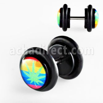 ilvgr2 plug falso acrilico negro logo marihuana sobre arcoiris anillos goma 8mm al por mayor