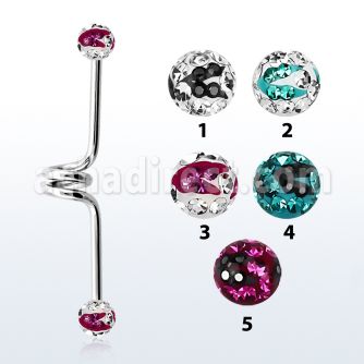 incfr5c barbell industrial espiral acero 316l bolas multi cristal 5mm rayas cebra al por mayor