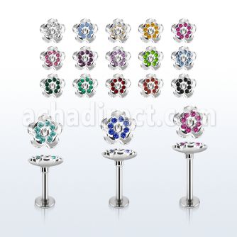 lbfw2c labret acero quirurgico flor cristal la esta plata al por mayor