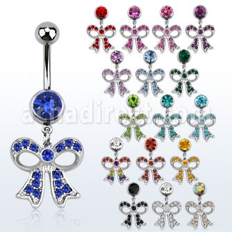 mcd359d piercing ombligo acero quirurgico bola joya bisel 8mm lazo cristal colgado 10mm distribuidor mayorista