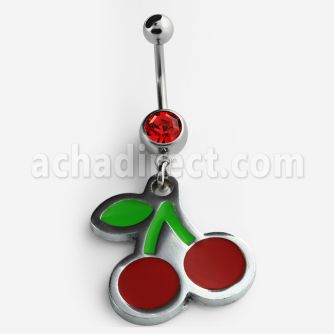 mcd458 piercing ombligo acero quirurgico bola joya bisel 8mm cerezas rojas pintadas s 10mm al por mayor