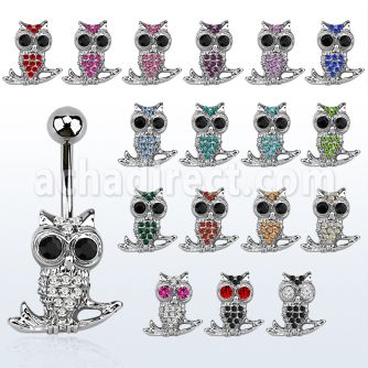 mcd465 piercing ombligo acero quirurgico buho sentado rama cristal inferior distribuidor