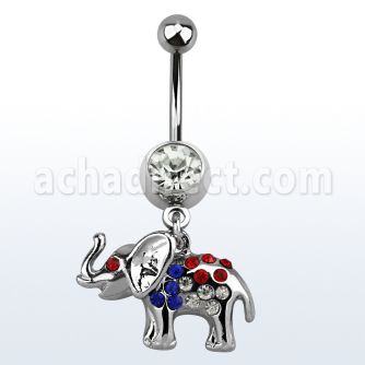 mcd467b piercing ombligo acero quirurgico bola joya bisel 8mm elefante colgado cristal colores eeuu 10mm distribuidor mayorista