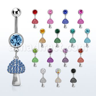mcd764 piercing ombligo acero quirurgico bola joya bisel 8mm colgante seta cristal plata distribuidor