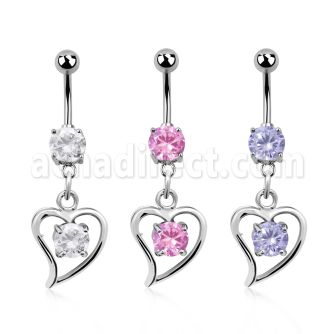 mcdz17 piercing ombligo acero quirurgico zirconia redonda 8mm zirconia redona dentro marco corazon 10mm venta