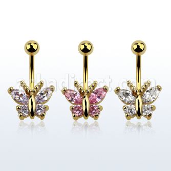 mdgz321 piercing ombligo acero 316l anodizado dorado mariposa cristal distribuidor