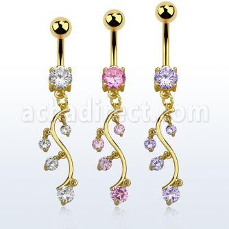 mdgz359 piercing ombligo acero 316l anodizado dorado zirconia redonda 8mm vid zirconia al por mayor