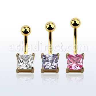 mdgz525 piercing ombligo acero 316l anodizado dorado zirconia cuadrada 8mm distribuidor