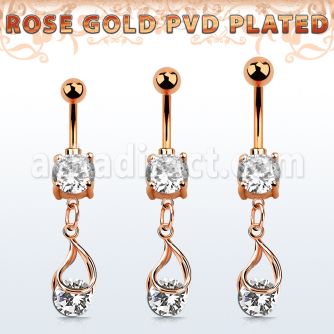 mdrz416 piercing ombligo acero 316l oro rosa zirconita redonda 8mm colgante zirconia redonda ajustada presion oro rosa venta