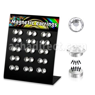 mg85 display 15 pares cristal magneticos redondos 8mm oreja al por mayor